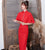 Retro Tea Length Short Sleeve Lace Cheongsam Qipao Dress