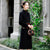 Floral Print Stand Collar Velvet Cheongsam Mother Dress Wind Coat
