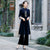 Floral Embroidery Velvet Long Sleeve Cheongsam Suit Mother Dress