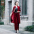 Floral Embroidery Velvet Long Sleeve Cheongsam Suit Mother Dress