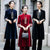 Floral Embroidery Velvet Long Sleeve Cheongsam Suit Mother Dress