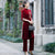 Floral Embroidery Velvet Long Sleeve Cheongsam Suit Mother Dress