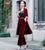 Floral Embroidery Velvet Long Sleeve Cheongsam Suit Mother Dress