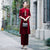 Floral Embroidery Velvet Long Sleeve Cheongsam Suit Mother Dress
