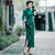 Vestido de madre cheongsam de longitud completa con mezcla de seda floral