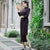 Long Sleeve Mink Cashmere Cheongsam Tea Length Mother Dress