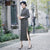 Vestido de madre de longitud de té Cheongsam de cachemira de visón con cuello mandarín