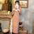 Trumpet Sleeve Traditional Cheongsam Plaids & Checks Woolen Dress