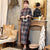 Trumpet Sleeve Traditional Cheongsam Plaids & Checks Woolen Dress