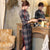 Trumpet Sleeve Traditional Cheongsam Plaids & Checks Woolen Dress