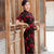 Floral Flocking Traditional Cheongsam Qipao Tea Length Mother Dress