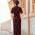 Floral Flocking Traditional Cheongsam Qipao Tea Length Mother Dress