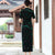 Floral Flocking Traditional Cheongsam Qipao Tea Length Mother Dress