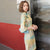 Robe de jour Cheongsam Qipao moderne à manches trompette et motif cerf