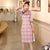 Half Sleeve Plaids & Checks Suede Modern Cheongsam Day Dress