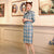 Half Sleeve Plaids & Checks Suede Modern Cheongsam Day Dress