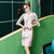 Circular Cape Floral Velvet Modern Cheongsam Day Dress