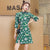 Deer & Floral Pattern Velvet Modern Cheongsam Mini Day Dress