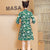 Hirsch & Blumenmuster Samt Modernes Cheongsam Mini-Tageskleid