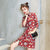 Deer & Floral Pattern Velvet Modern Cheongsam Mini Day Dress