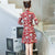 Deer & Floral Pattern Velvet Modern Cheongsam Mini Day Dress