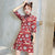 Deer & Floral Pattern Velvet Modern Cheongsam Mini Day Dress