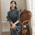 Stripes Pattern Full Length Flocking Retro Cheongsam Mother Dress