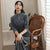 Vestido de madre cheongsam retro flocado de cuerpo entero con patrón de rayas