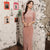 Stripes Pattern Full Length Flocking Retro Cheongsam Mother Dress