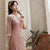 Stripes Pattern Full Length Flocking Retro Cheongsam Mother Dress