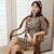 Half Sleeve Floral Flocking Retro Cheongsam Mother Dress