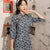 Half Sleeve Floral Flocking Retro Cheongsam Mother Dress