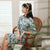 Half Sleeve Floral Flocking Retro Cheongsam Mother Dress