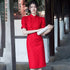 Puff Sleeve Floral Lace Cheongsam Knee Length Chinese Dress