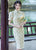 Puff Sleeve Floral Lace Cheongsam Knee Length Chinese Dress