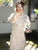 3/4 Sleeve Floral Velvet Cheongsam Full Length Chinese Dress