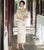 3/4 Sleeve Floral Velvet Cheongsam Full Length Chinese Dress