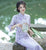 3/4 Sleeve Butterfly & Floral Velvet Cheongsam Full Length Chinese Dress