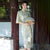 Half Sleeve Abstract Painting Pattern Cheongsam Tea Length Chinese Dress