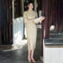 Half Sleeve Floral Lace Cheongsam Tea Length Chinese Dress