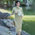 Half Sleeve Floral Lace Cheongsam Tea Length Chinese Dress