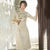 3/4 Sleeve Floral Velvet Cheongsam Tea Length Chinese Dress