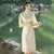 3/4 Sleeve Floral Velvet Cheongsam Tea Length Chinese Dress