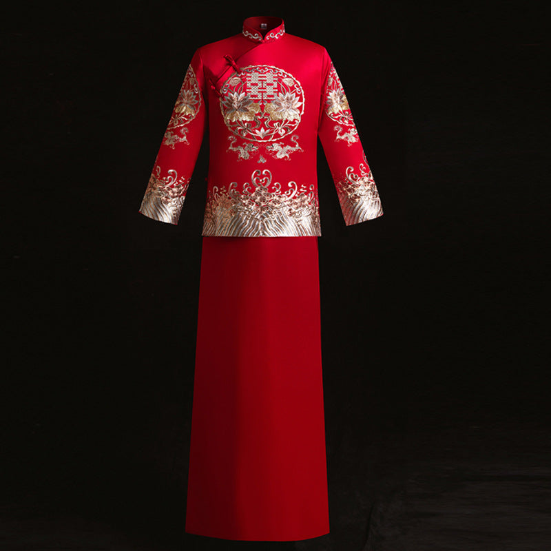 Auspicious & Floral Embroidery Full Length Traditional Chinese Groom S IDREAMMART Auspicious & Floral Embroidery Full Length Traditional Chinese Groom S IDREAMMART