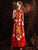 Floral & Phoenix Embroidery Pleated Skirt Traditional Chinese Wedding Suit