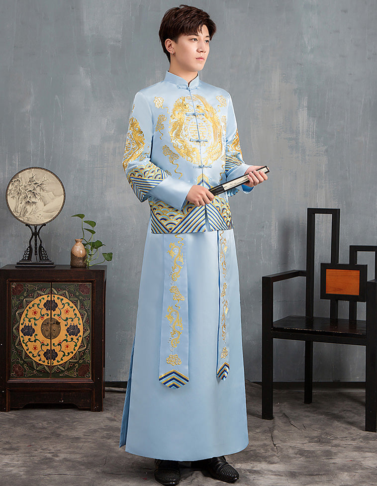 Dragon & Phoenix Embroidery Double Sleeve Traditional Chinese Groom Suit