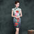 Mandarin Collar Silk Blend Cheongsam Knee Length Floral Chinese Dress