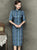 Half Sleeve Silk Blend Cheongsam Knee Length Striped Chinese Dress