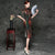 Half Sleeve Silk Blend Cheongsam Knee Length Striped Chinese Dress