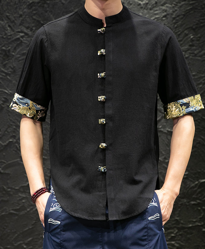 Mandarin Collar Half Sleeve Signature Cotton Chinese Style T-shirt IDREAMMART